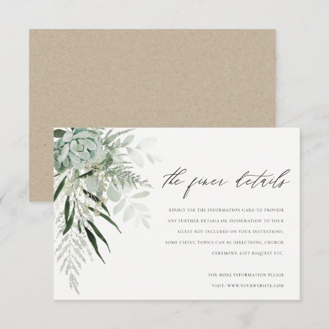 Cartão De Informações Pormenores do Casamento Suculento da Folha Verde D (Frente/Verso)