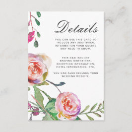 Cartão De Informações Pormenores do Convidado de Casamento Floral de Wat