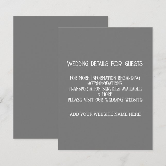 Cartão De Informações Pormenores Sobre Casamento De Cinzas Brancas De ci (Frente/Verso)