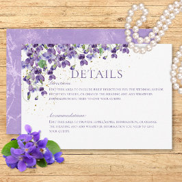 Cartão De Informações Pormenores sobre Casamento de Violetas de Aquarela