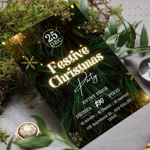 Cartão De Informações Poster de Festa de Natal Festiva Verde