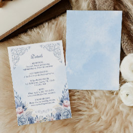 Cartão De Informações Powder Blue Floral Wedding Details