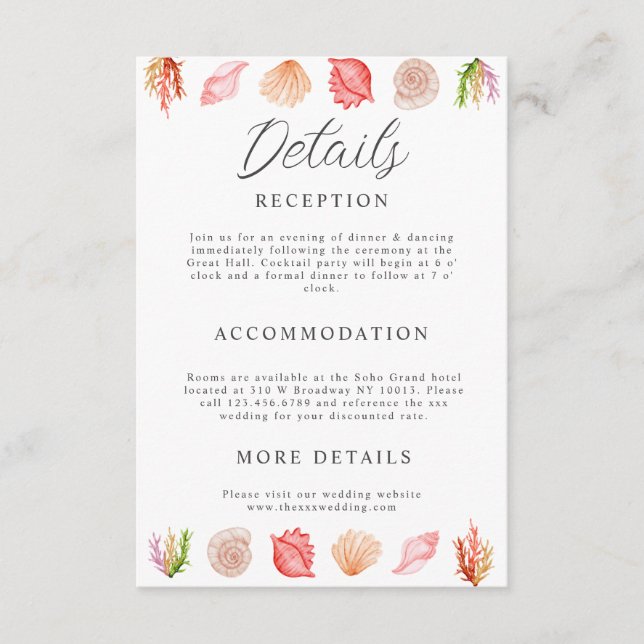 Cartão De Informações Praia de Verão com Aquarela Moderna (Frente)