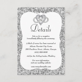 Cartão De Informações Prata Brilho Infinito Coração Detalhes do Casament