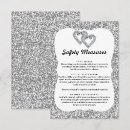 Cartão De Informações Prateado Brilho Diamante Corações Medidas de Segur