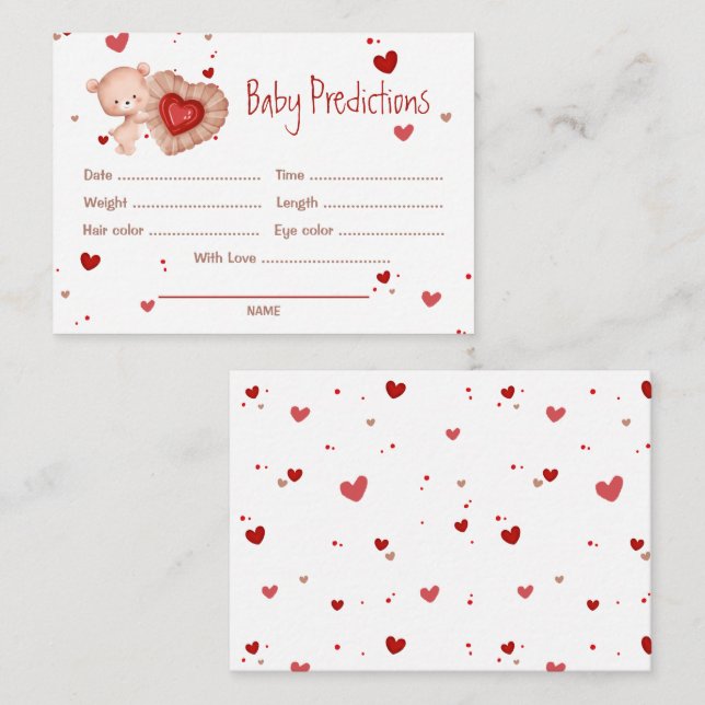 Cartão De Informações Predições Jogo do Chá de fraldas da Red Sweetheart (Frente/Verso)