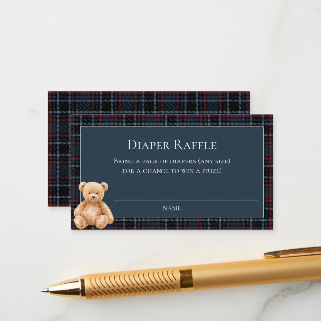 Cartão De Informações Preppy Classic Teddy Bear Baby Shower  (Frente/Verso In Situ)