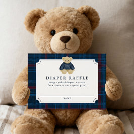 Cartão De Informações Preppy Navy Plaid Teddy Bear Diaper Raffle