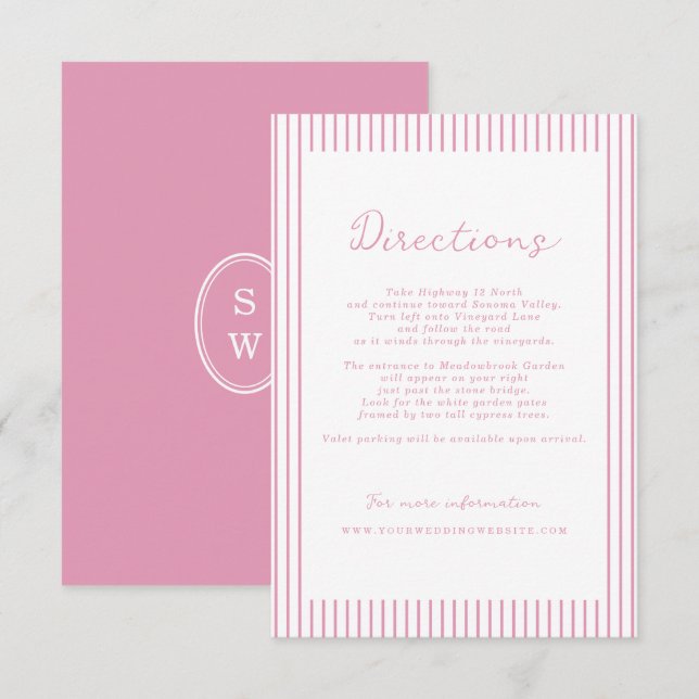 Cartão De Informações Preppy Peony Pink Chic Wedding Directions Card (Frente/Verso)