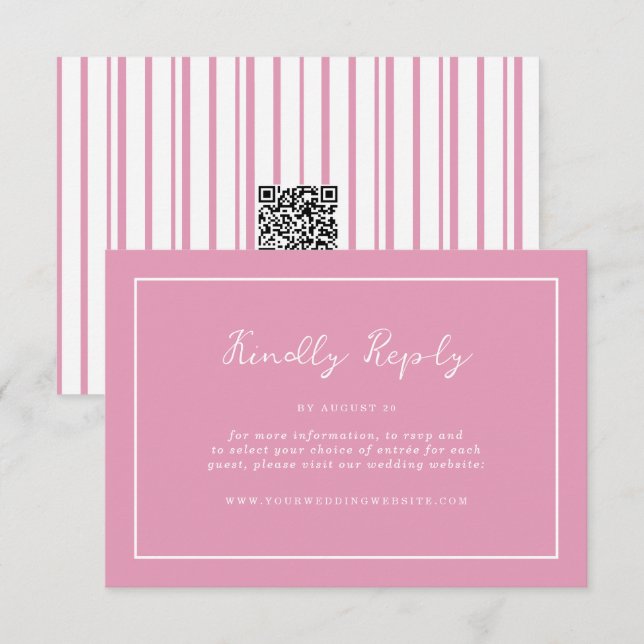 Cartão De Informações Preppy Peony Pink Chic Wedding Online RSVP Card (Frente/Verso)