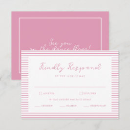 Cartão De Informações Preppy Peony Pink Striped Wedding RSVP Card