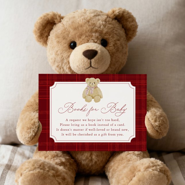 Cartão De Informações Preppy Red Plaid Teddy Bear Book Request (Criador carregado)