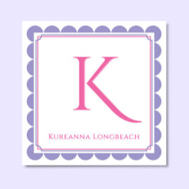 Cartão De Informações Preppy Scallop Monogram Pink & Lavender Calling