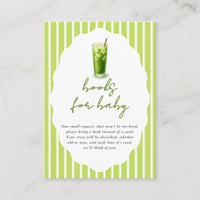 Cartão De Informações Preppy Stripes Matcha Baby Shower Books For Baby (Frente)