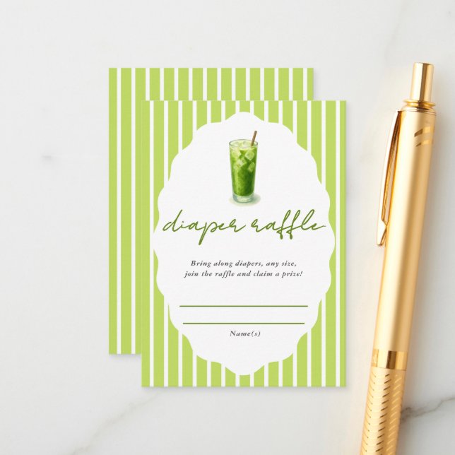 Cartão De Informações Preppy Stripes Matcha Baby Shower Diaper Raffle (Frente/Verso In Situ)