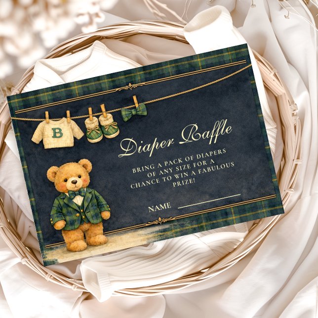 Cartão De Informações Preppy Teddy Bear Plaid Diapper Raffle (Criador carregado)