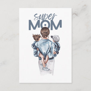 Cartão De Informações Presente Personalizado Super Mãe com Filho e Filha