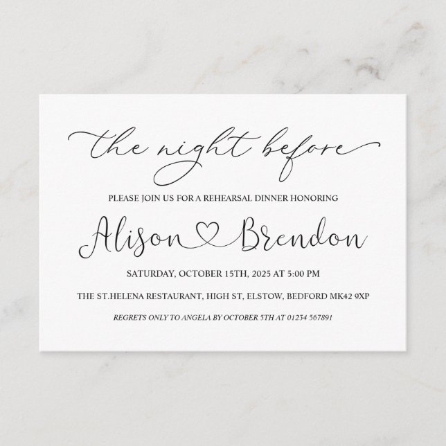 Cartão De Informações Preto Branco Bem-vindo à Noite Antes (Frente)