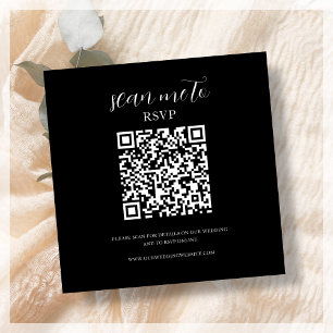 Cartão De Informações Preto   Código QR de RSVP de Casamento