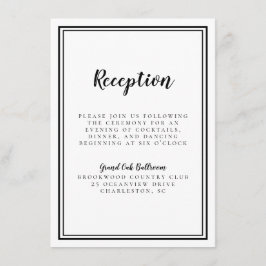 Cartão De Informações Preto e branco com formato simples de Recepção de