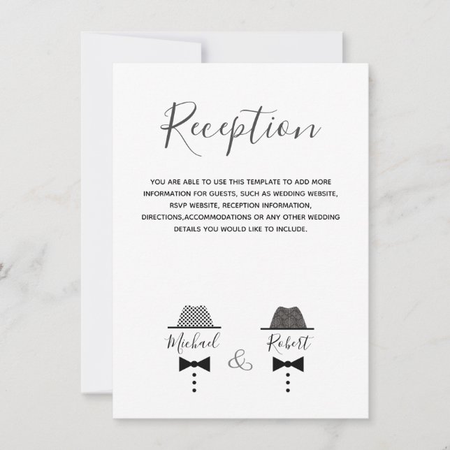 Cartão de Informações Preto e Branco de Casamento  (Frente)