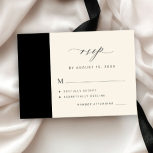 Cartão De Informações Preto e marfim elegante simples RSVP de casamento