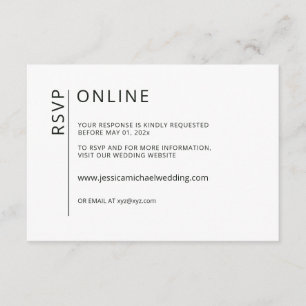 Cartão De Informações Preto minimalista na placa RSVP on-line branca