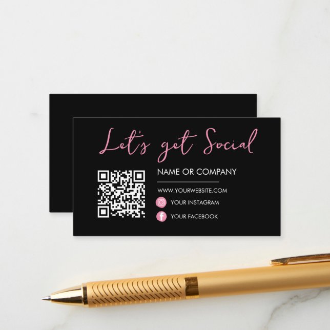 Cartão De Informações Preto - rosa - Conecte-se com o código Qr da mídia (Frente/Verso In Situ)