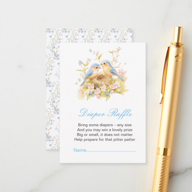 Cartão De Informações Primavera Birds Fralda Raffle (Frente/Verso In Situ)