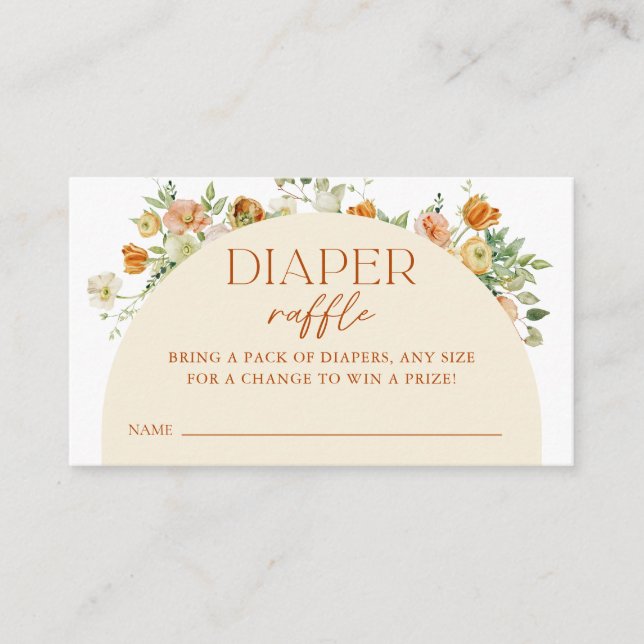 Cartão De Informações Primavera Boho Flores Chá de fraldas Raffle Fralda (Frente)