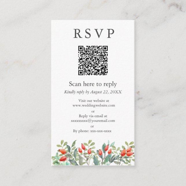 Cartão De Informações Primavera deixa o QR RSVP de Casamento (Frente)