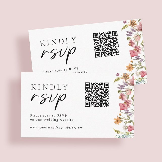 Cartão De Informações Primavera Wildflower QR Code Wedding RSVP (Criador carregado)