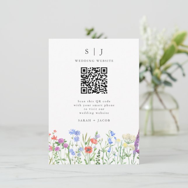 Cartão De Informações Primavera WildflowerQR Code Wedding (Em pé/Frente)