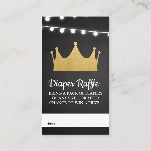 Cartão De Informações Prince Crown | Raffle chá de fraldas Fralda Dourad (Frente)