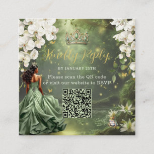 Cartão De Informações Princesa & Sapo Vestido Verde Sweet 16 Quince XV Q
