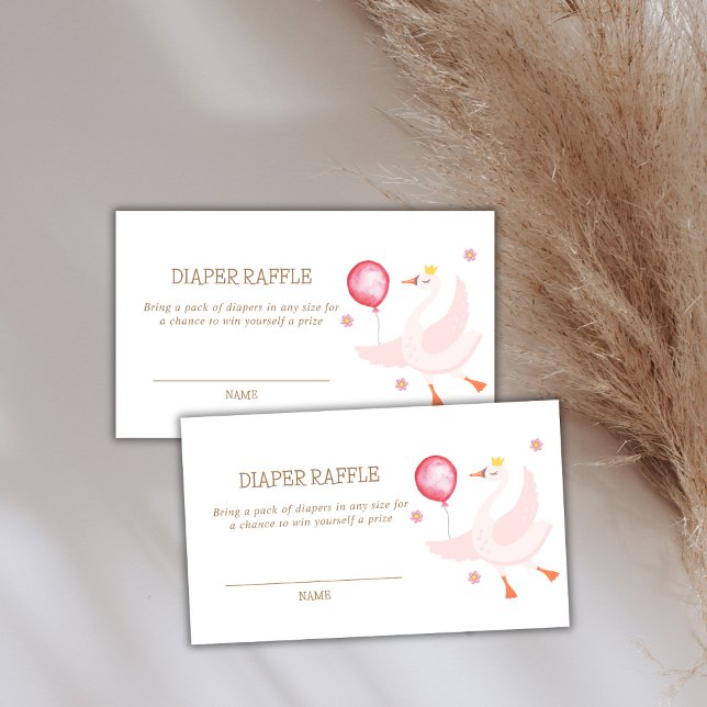 Cartão De Informações Princesa Swan Balão Fralda Raffle Chá de fraldas (Princess Swan Balloon Diaper Raffle Baby Shower Enclosure Card)