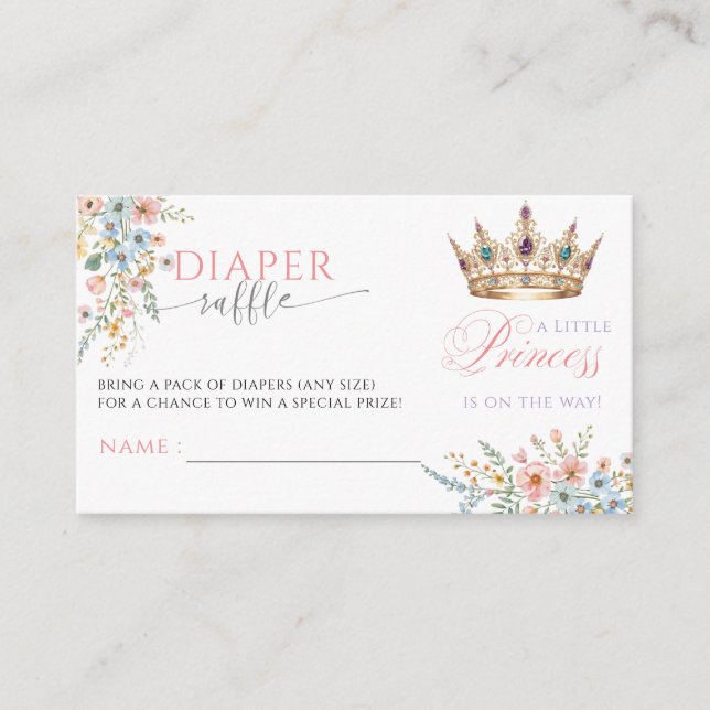 Cartão De Informações Princess Gold Crown Baby Shower Diaper Raffle (Frente)