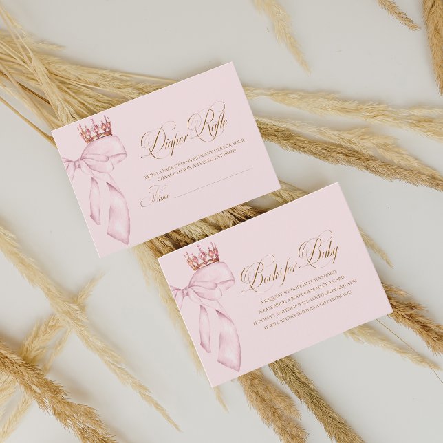 Cartão De Informações Princess Gold Pink Girl Baby Shower Diaper Rafle (Criador carregado)
