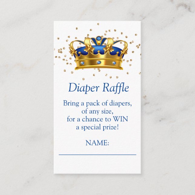 Cartão De Informações Príncipe Royal Blue Dourado Elefante Fralda Raffle (Frente)