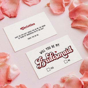 Cartão De Informações Proposta de Bridesmaid para Retro Vermelho e Creme