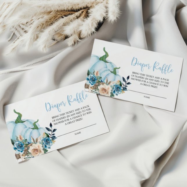 Cartão De Informações Pumpkin Azul e Flores Fralda Raffle (Criador carregado)