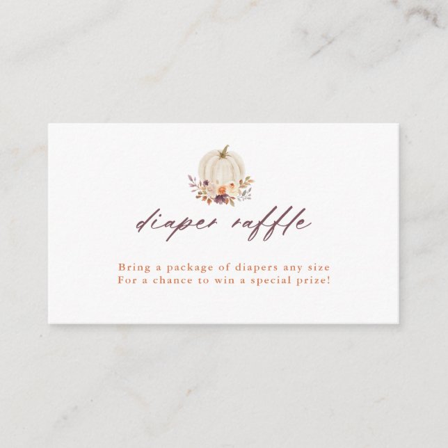 Cartão De Informações Pumpkin branco e flores roxas Fralda Raffle (Frente)