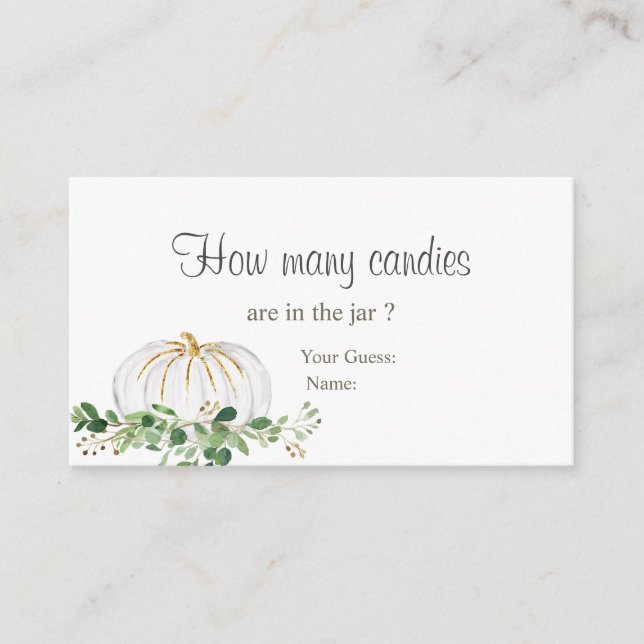 Cartão De Informações Pumpkin Branco Verde Floral Quantas Candies (Frente)