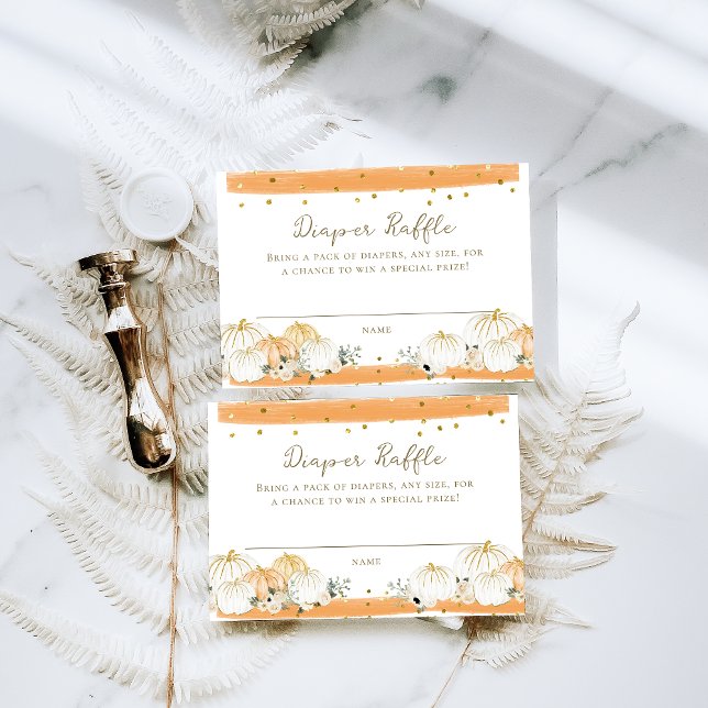 Cartão De Informações Pumpkin - Chá de fraldas de queda moderna Raffle (Criador carregado)