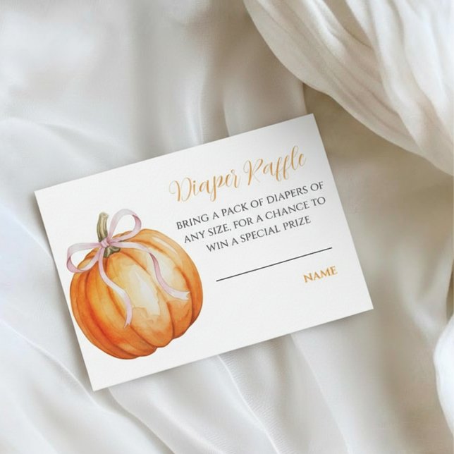 Cartão De Informações Pumpkin Pink Bow Baby Shower Diaper Raffle  (Criador carregado)