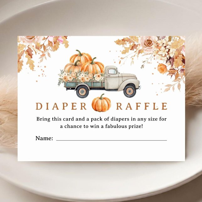 Cartão De Informações Pumpkin Truck Chá de fraldas Fall Fralda Raffle (Criador carregado)