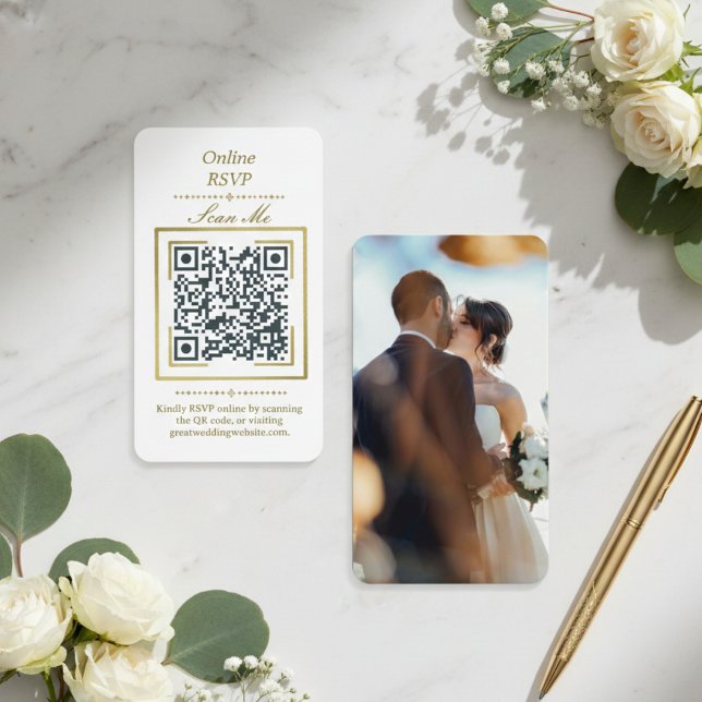 Cartão De Informações  Pure White | Photo Online RSVP QR Code Wedding  (Pure White | Photo Online RSVP QR Code Wedding Enclosure Card)