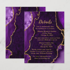 Cartão De Informações Purple and Gold Agate Wedding Details