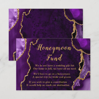 Cartão De Informações Purple and Gold Agate Wedding Honeymoon Fund