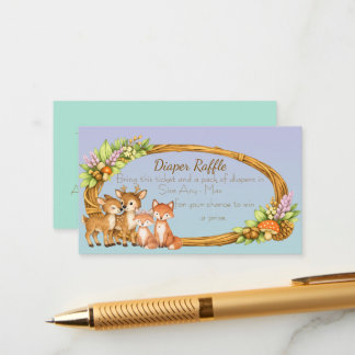 Cartão De Informações Purple and Mint Woodland Animals Diaper Raffle